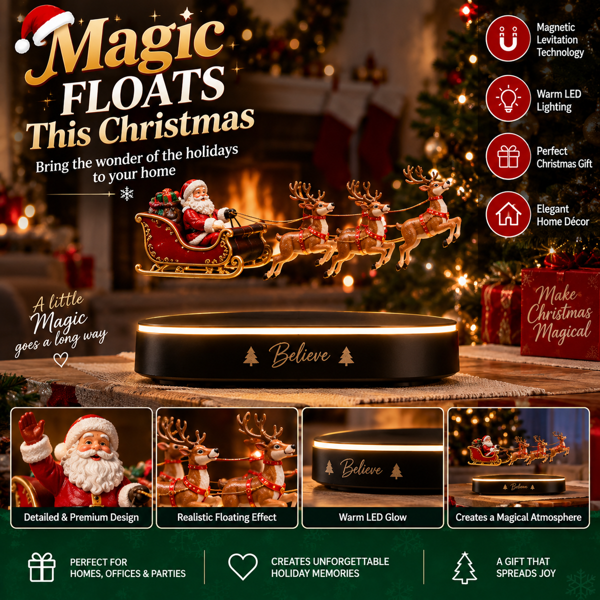 Magnetic Floating Santa Sleigh β Christmas Decoration