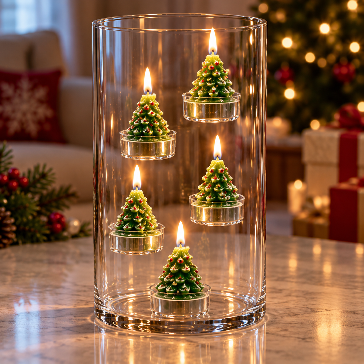 Christmas Tree Candle Centerpiece β Glass Holiday Decoration