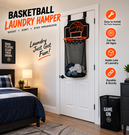 Basketball Laundry Hamper – Over-the-Door Hoop