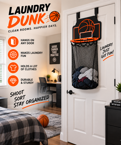 Basketball Laundry Hamper – Over-the-Door Hoop