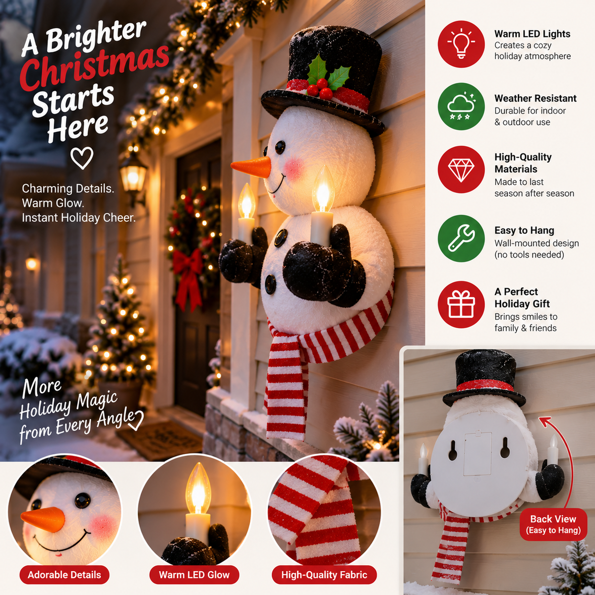 Santa Claus Wall Hanging Christmas Decoration with LED Lights