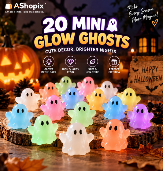 Glow-in-the-Dark Mini Ghosts – 20-Piece Halloween Decoration