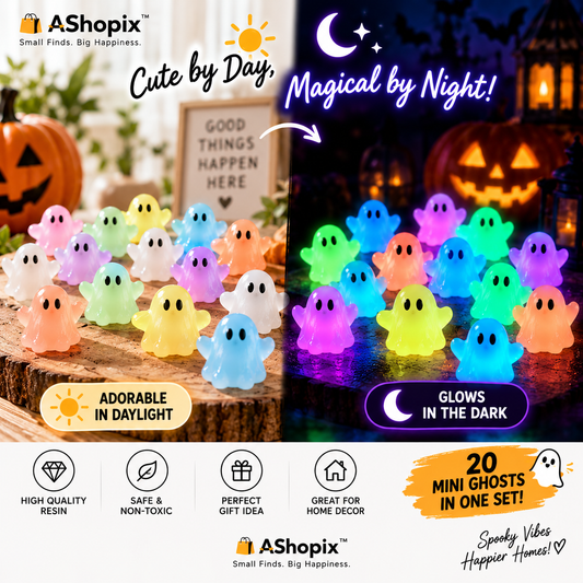 Glow-in-the-Dark Mini Ghosts – 20-Piece Halloween Decoration