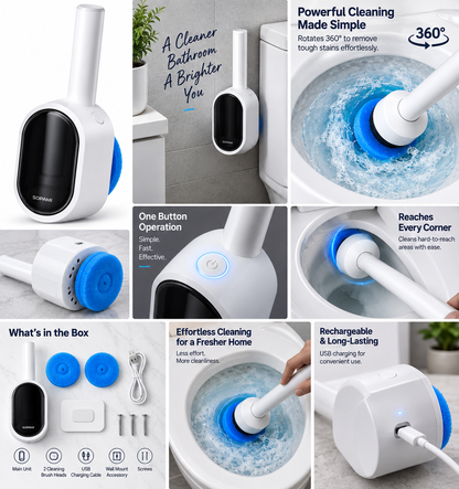 Electric Toilet Scrubber – Rechargeable 360° Rotating Toilet Cleaner