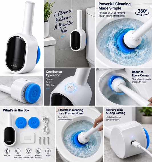 Electric Toilet Scrubber – Rechargeable 360° Rotating Toilet Cleaner