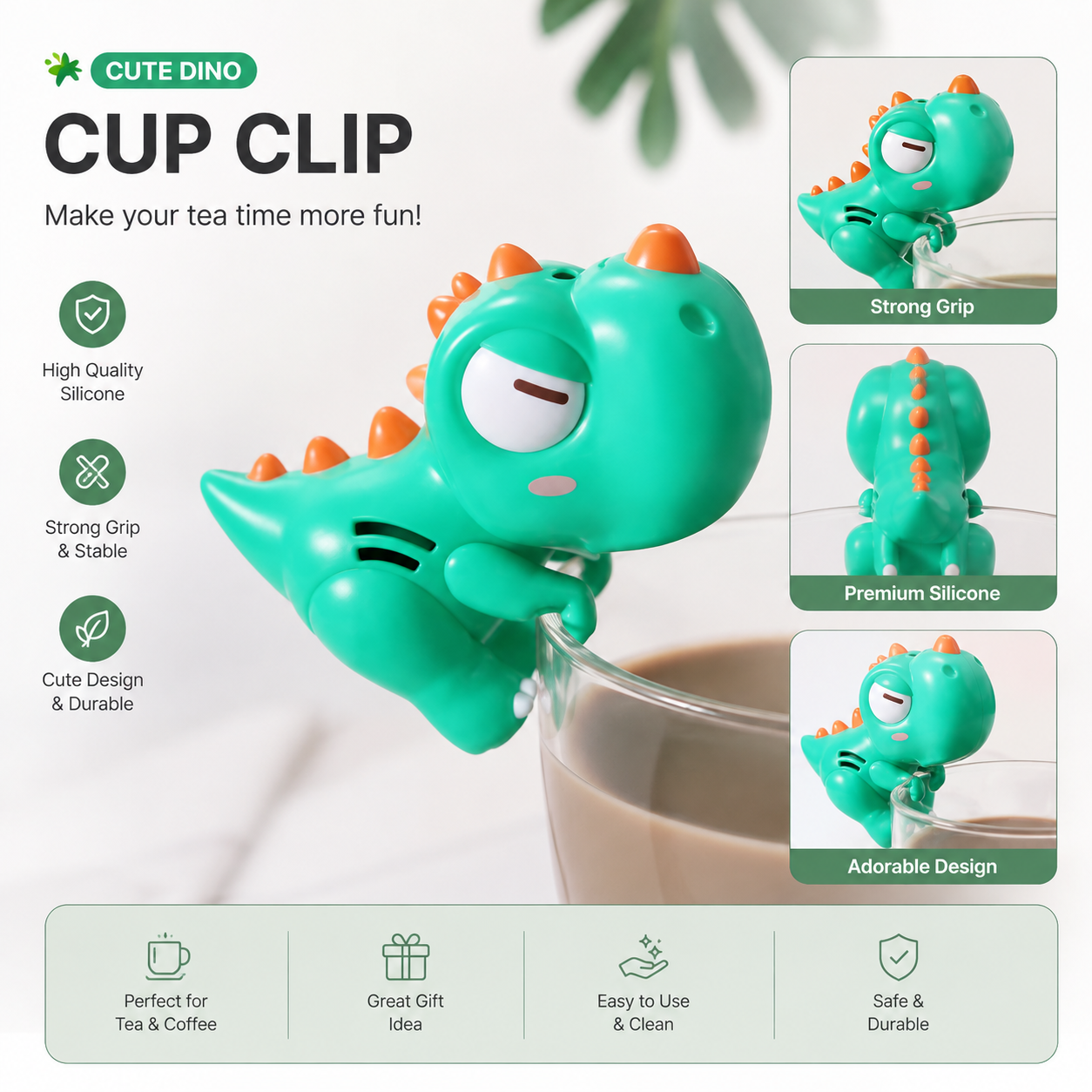 Cute Dino Cup Clip – Fun Silicone Cup Holder