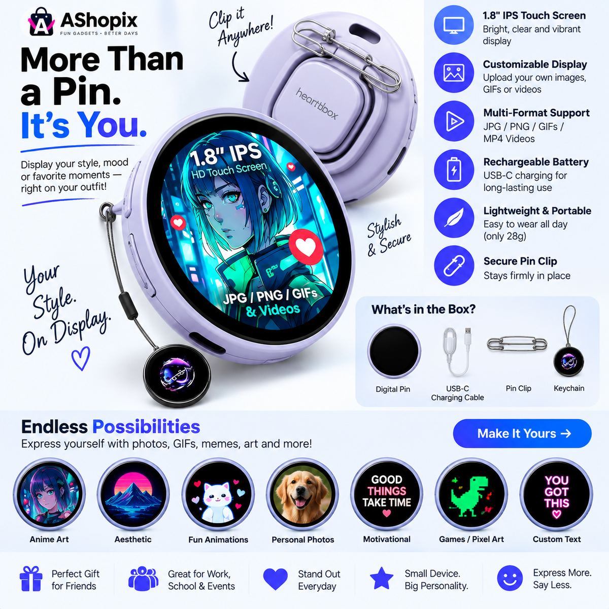 Animated Digital Mood Pin – Customizable LED Display