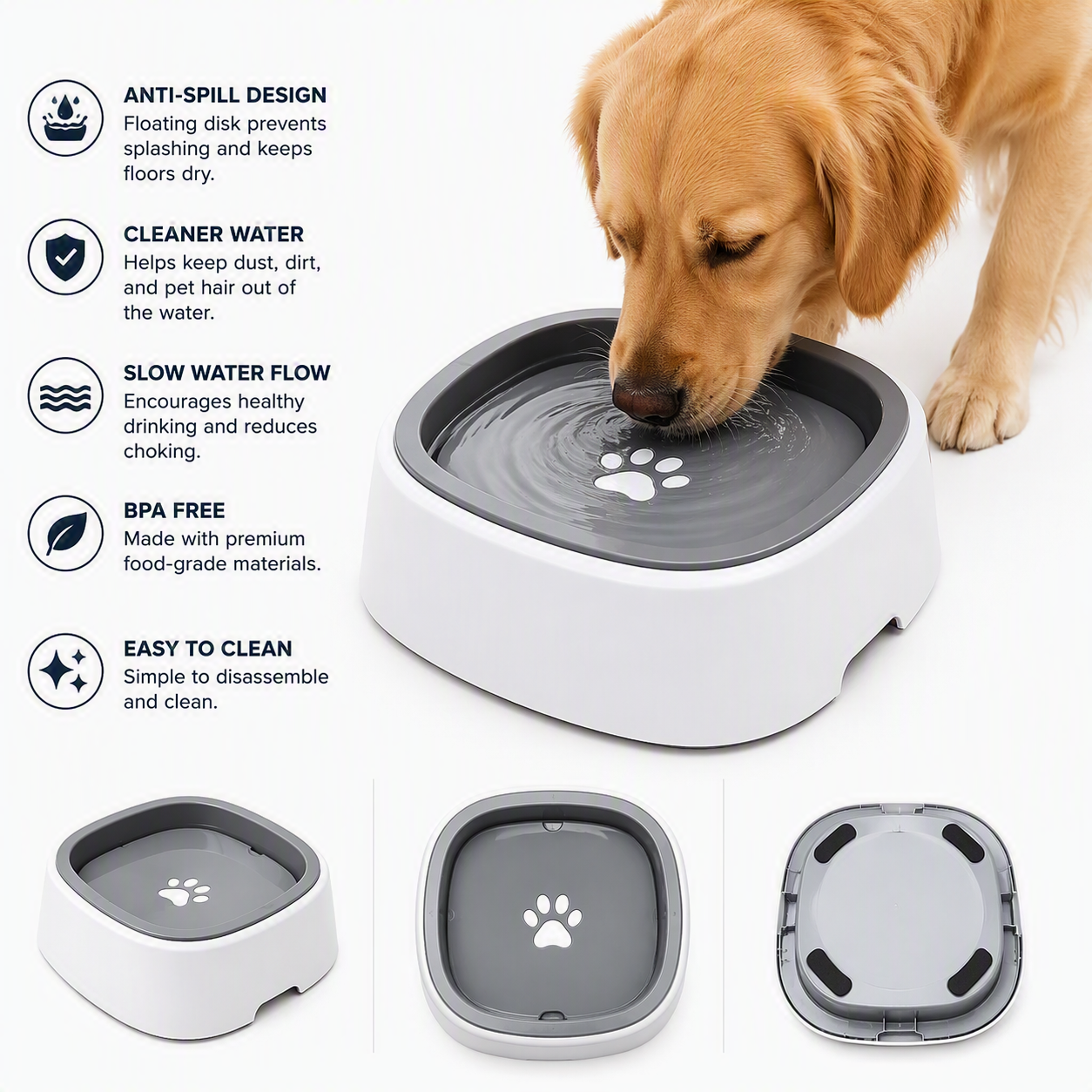 Anti-Spill Pet Water Bowl for Dogs & Cats