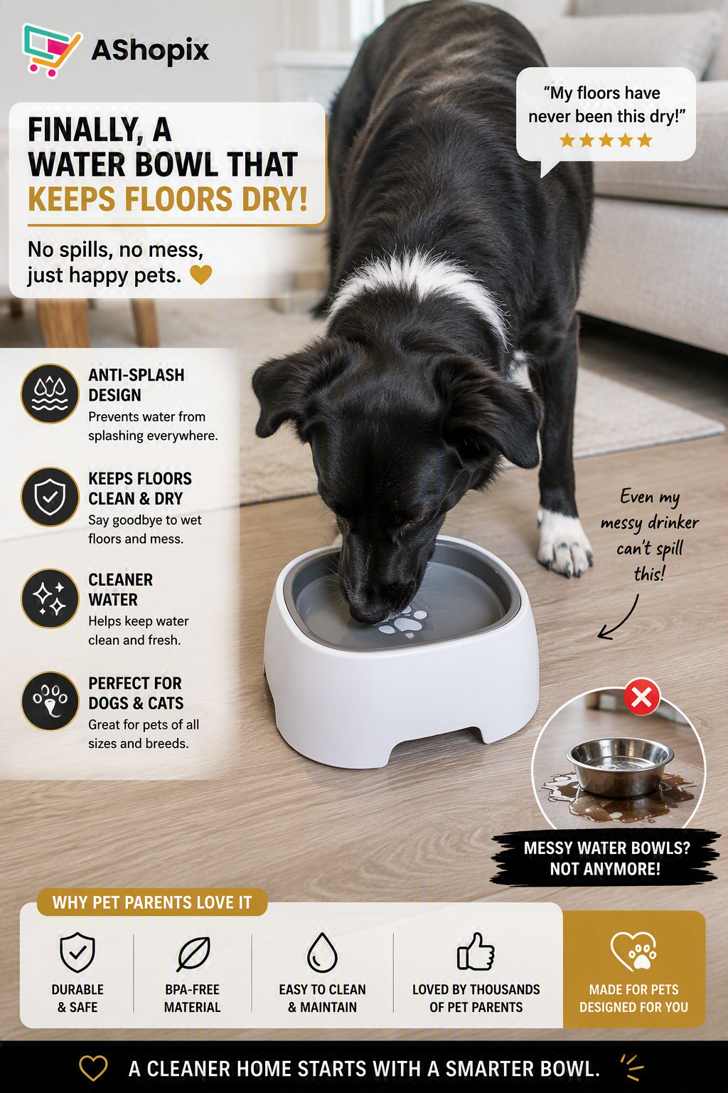 Anti-Spill Pet Water Bowl for Dogs & Cats