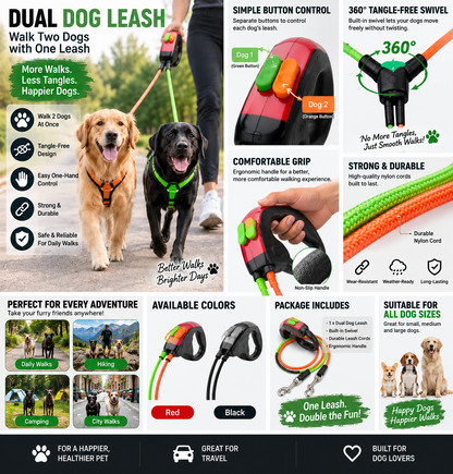 Dual Dog Leash – Tangle-Free 2-Dog Walking System