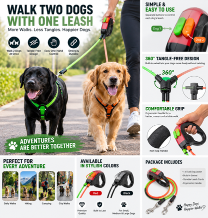 Dual Dog Leash – Tangle-Free 2-Dog Walking System