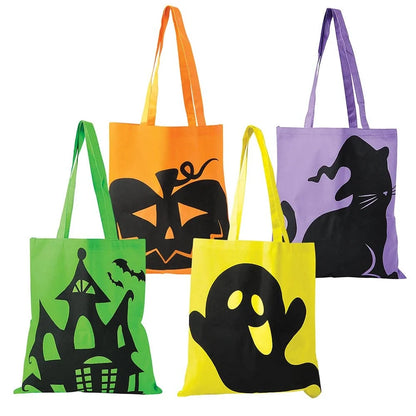 Halloween Tote Bags – Canvas Trick-or-Treat Bag (15"x16") Haunted House & Bat Design