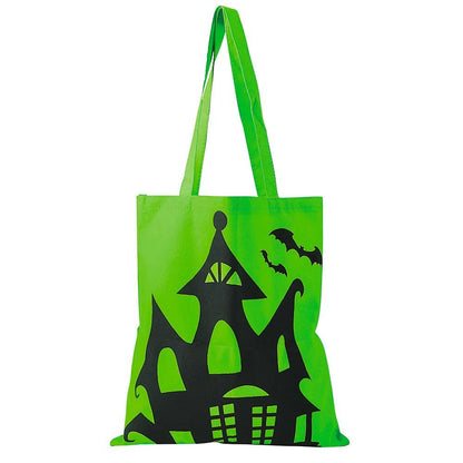 Halloween Tote Bags – Canvas Trick-or-Treat Bag (15"x16") Haunted House & Bat Design