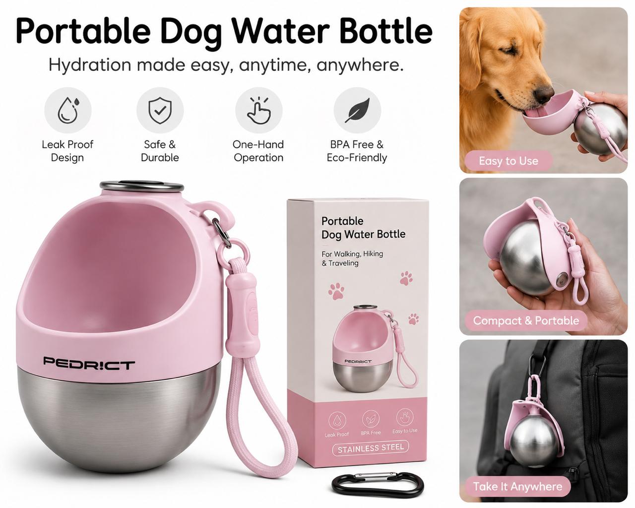 Portable Dog Water Bottle – Leak-Proof Travel Water Bowl