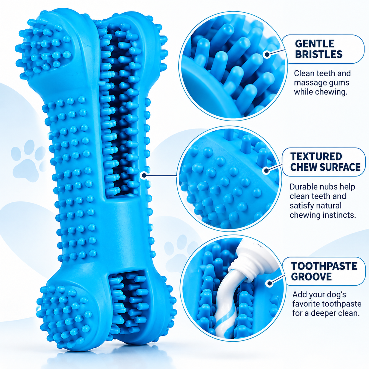 Soft Rubber Dog Toothbrush feature detail infographic