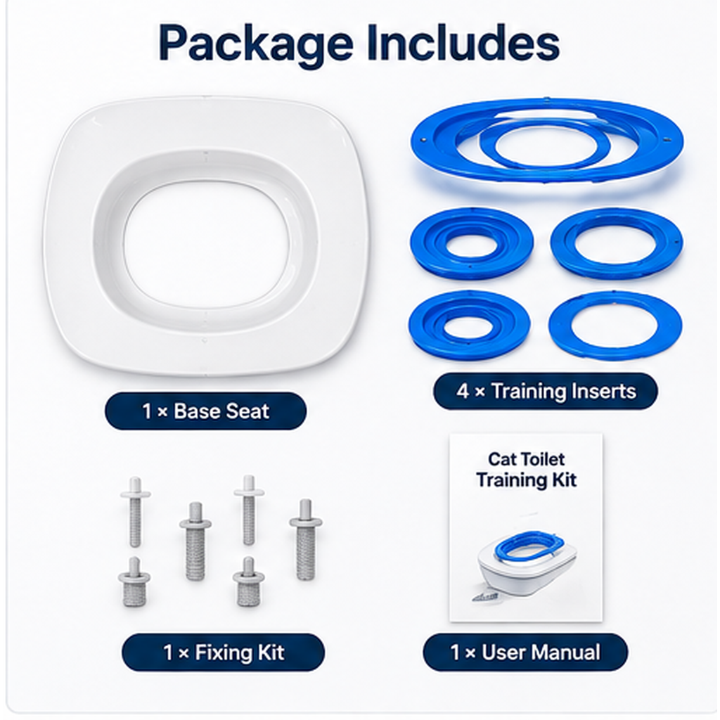 Cat toilet training kit base and removable training rings with fittings