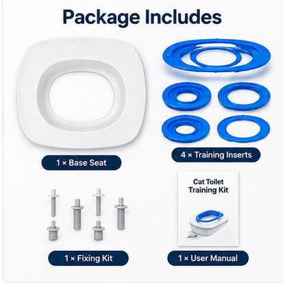 Cat toilet training kit base and removable training rings with fittings
