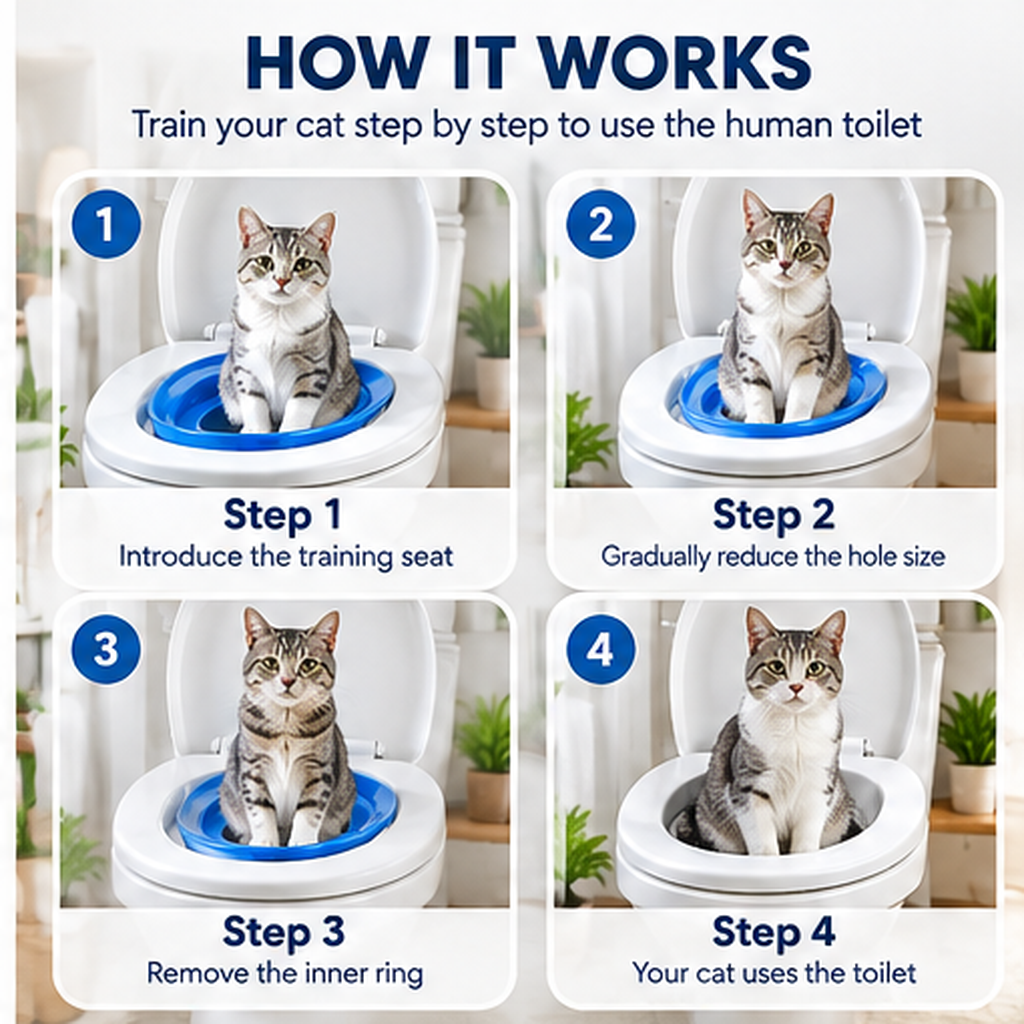 Step-by-step cat toilet training guide using removable ring inserts